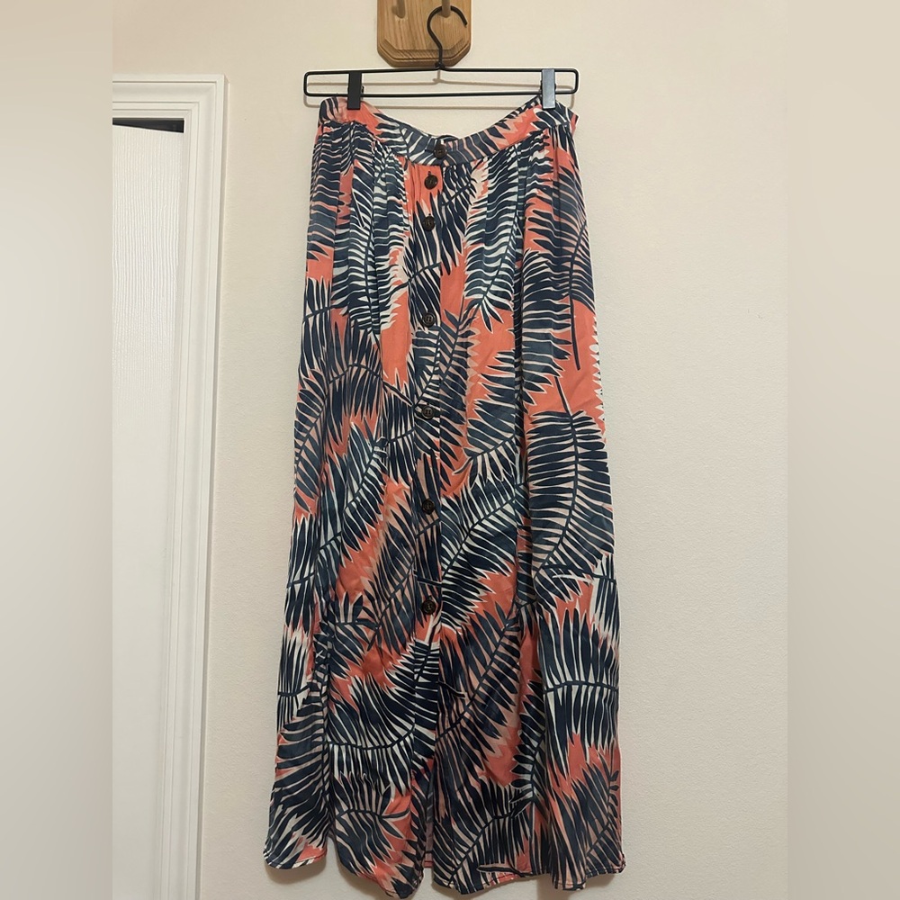 Sita Murt Tropical Palm Print Button Up Midi Skirt Sz 8 Cruise Vacation Spring